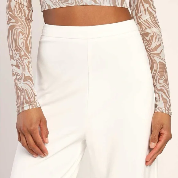 Lulus Get Dressed Up White Wide-Leg Pants Size XS - Picture 4 of 5